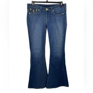 True Religion Raegan Low Rise Bell Bottom Flare‎ Gold Back Patch Jeans Size 32